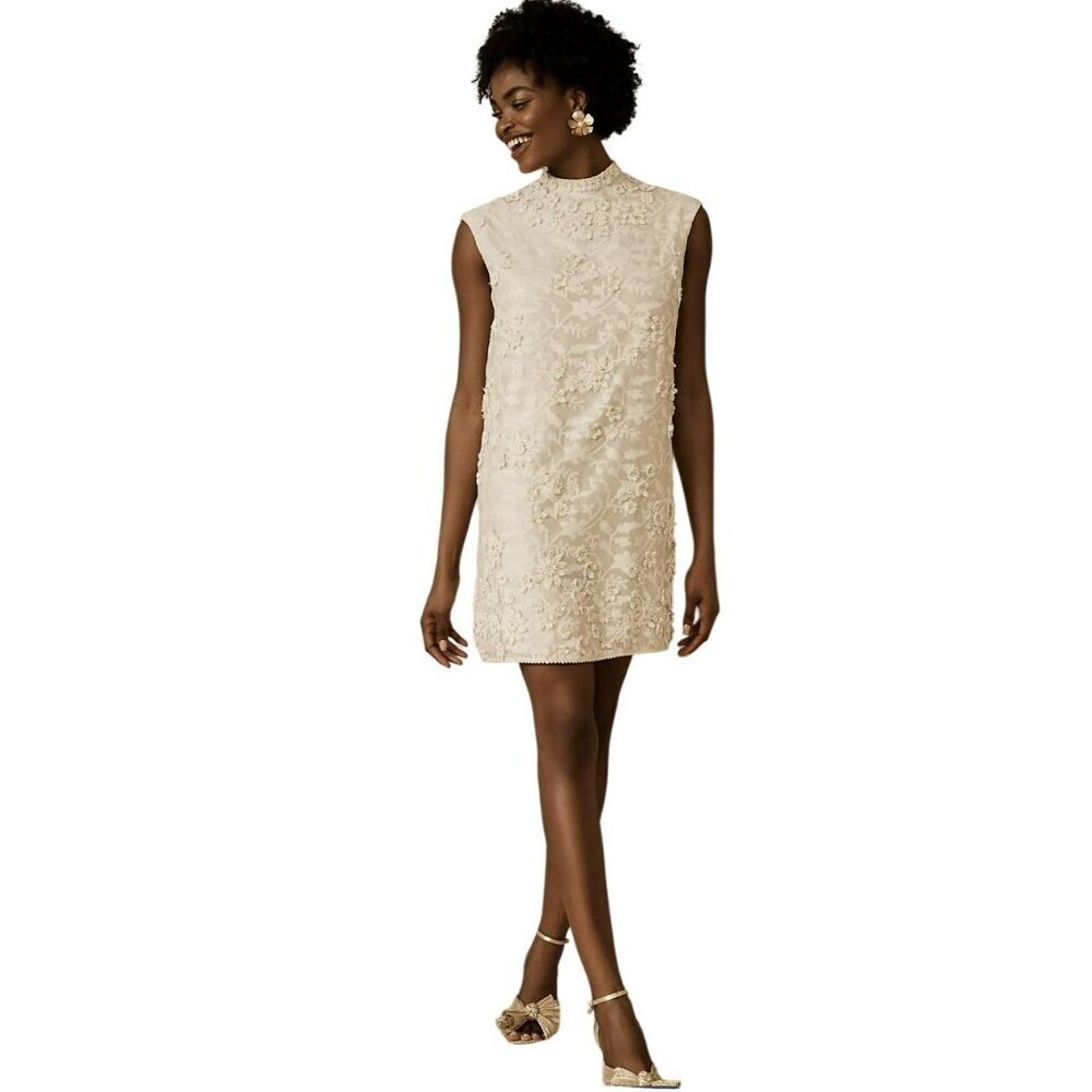Anthropologie $345 Payal Jain Cream Floral Boho Mini Dress NWOT